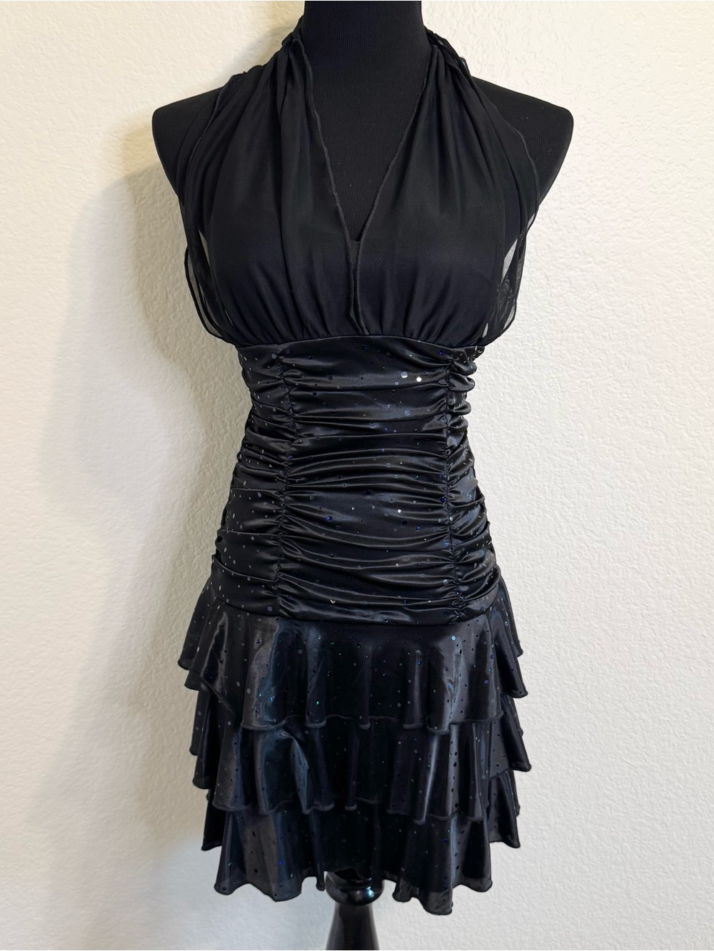 My Michelle Y2K Black Sparkle Sequin Halter Ruffle Dress - S